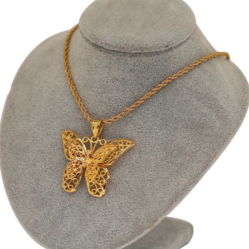 24k Pendant Necklace African Twist Chain Butterfly Ethiopian Choker