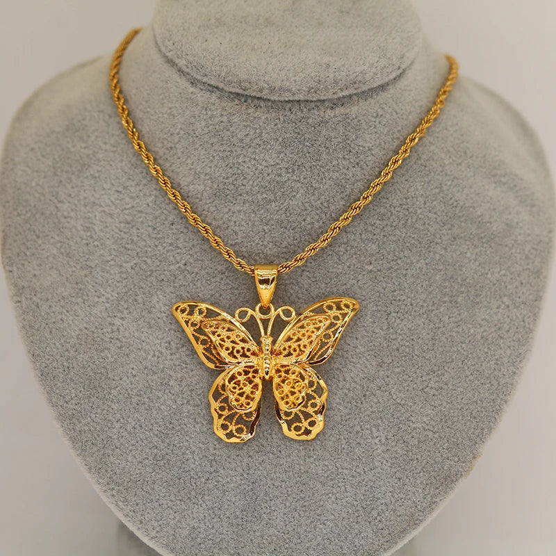 24k Pendant Necklace African Twist Chain Butterfly Ethiopian Choker