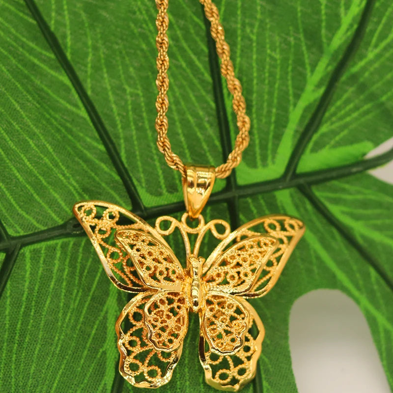 24k Pendant Necklace African Twist Chain Butterfly Ethiopian Choker