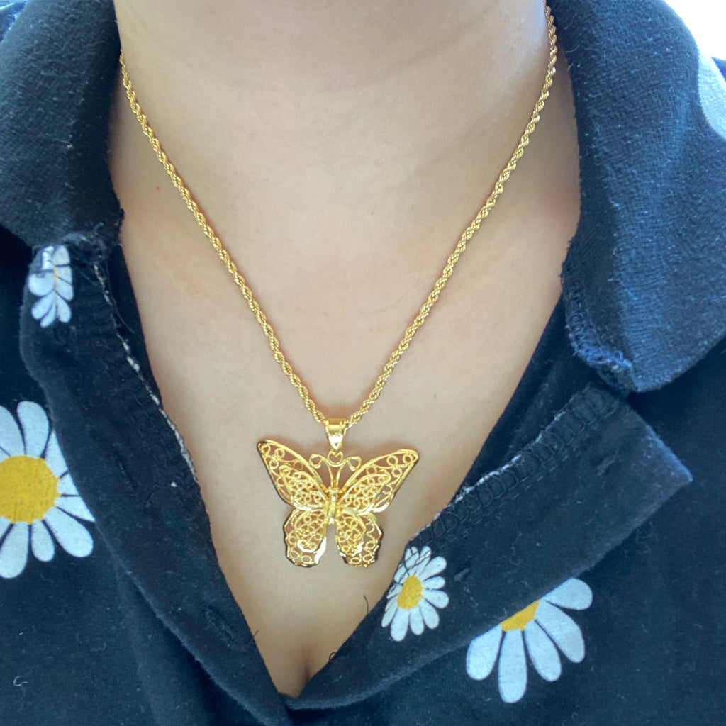 24k Pendant Necklace African Twist Chain Butterfly Ethiopian Choker