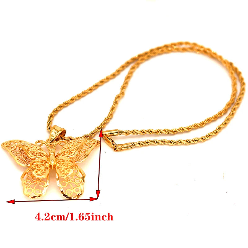 24k Pendant Necklace African Twist Chain Butterfly Ethiopian Choker