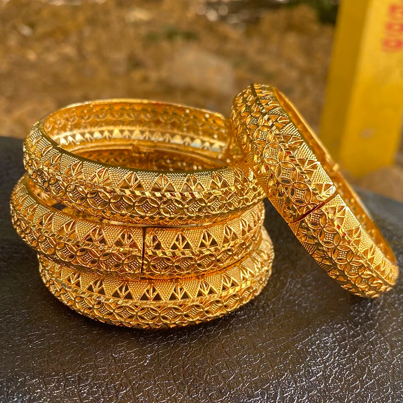 24K Dubai Bangles for Women Ethiopian Bracelets Wedding Jewelry