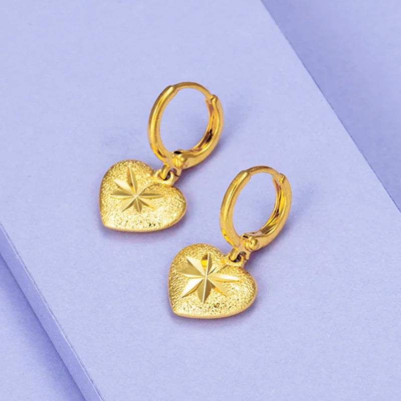 24k Heart-Shaped Earrings for Women's Wedding