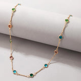 24k Plated Green Rhinestone Necklace for Women Single Layer Chain