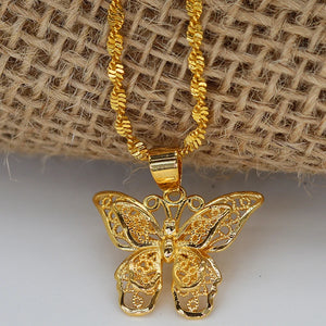 24k Butterfly Pendant Necklace for Women, Water Wave Chain Jewelry