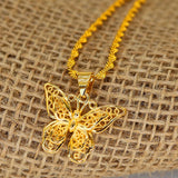 24k Butterfly Pendant Necklace for Women, Water Wave Chain Jewelry