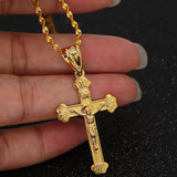 24k Plated Pendant Necklace African Men Christmas Jewelry Jesus Cross Pendant