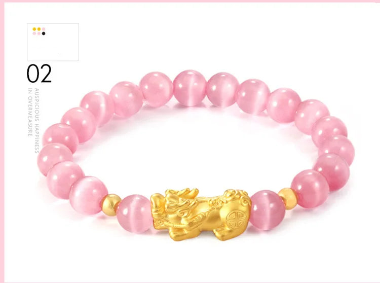 Opal Pink Transfer Beads Bracelet Set for Women Men