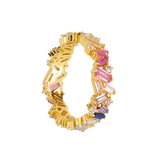 24k Gold-Plated Silver INS Rainbow Zircon Ring Women Crystal CZ Fine Jewelry