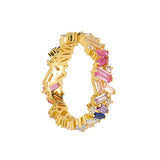 24k Gold-Plated Silver INS Rainbow Zircon Ring Women Crystal CZ Fine Jewelry