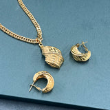 24k Plated Copper Chain Ring Sets Earrings Pendent Necklace for Women