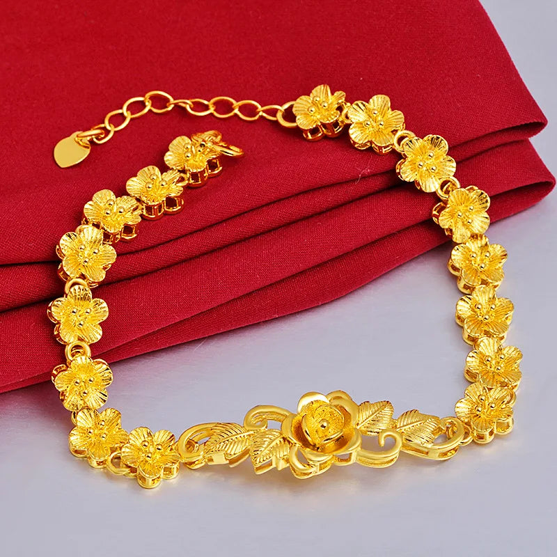 24k Gold-Plated Plum Blossom Bracelet for Wedding Celebration