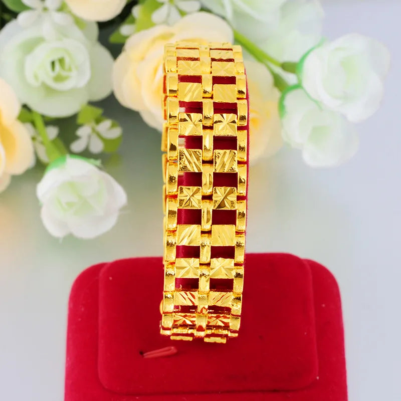 24k Extra Wide Watch Chain Bracelet 999 Brass Plated for Women