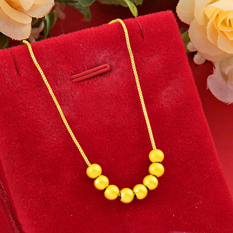 24k Lucky Beads Pendant Necklace Women Wedding Fine Jewelry