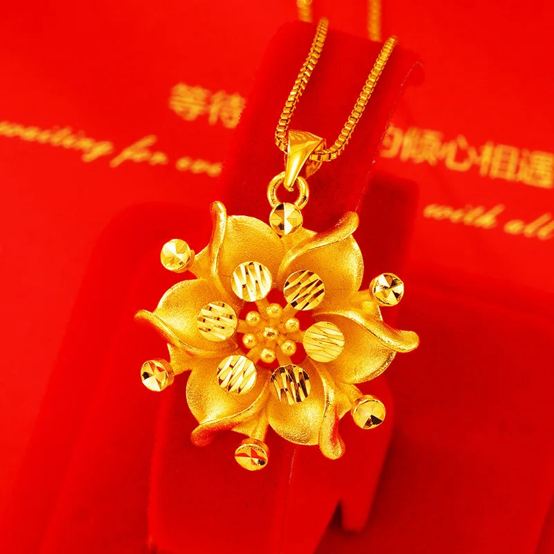 24k Flower Pendant Necklace for Women Boutique Bauhinia Necklaces Chain Jewelry