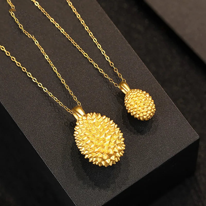 24k Pure Yellow Golden Durian Pendant Necklace Chocker Chain