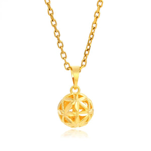 24k Yellow Hollow Lucky Beads Necklace for Women Chocker Chain Jewelry