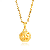 24k Yellow Hollow Lucky Beads Necklace for Women Chocker Chain Jewelry