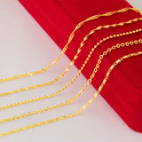 24k Pure Yellow Necklace Water Wave Chain for Women Pendant Jewelry