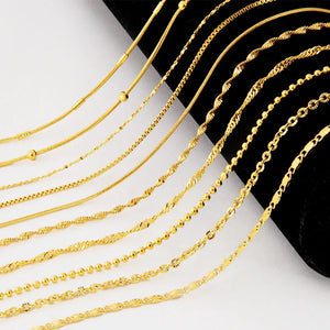 24k Pure Yellow Necklace Water Wave Chain for Women Pendant Jewelry
