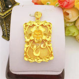 24k Pure Yellow Square Flower Pendant Necklace for Men Women