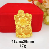 24k Pure Yellow Square Flower Pendant Necklace for Men Women