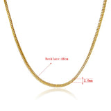 24k Real Necklace 2MM Snake Bone Necklace for Women's Wedding Birthday Gift