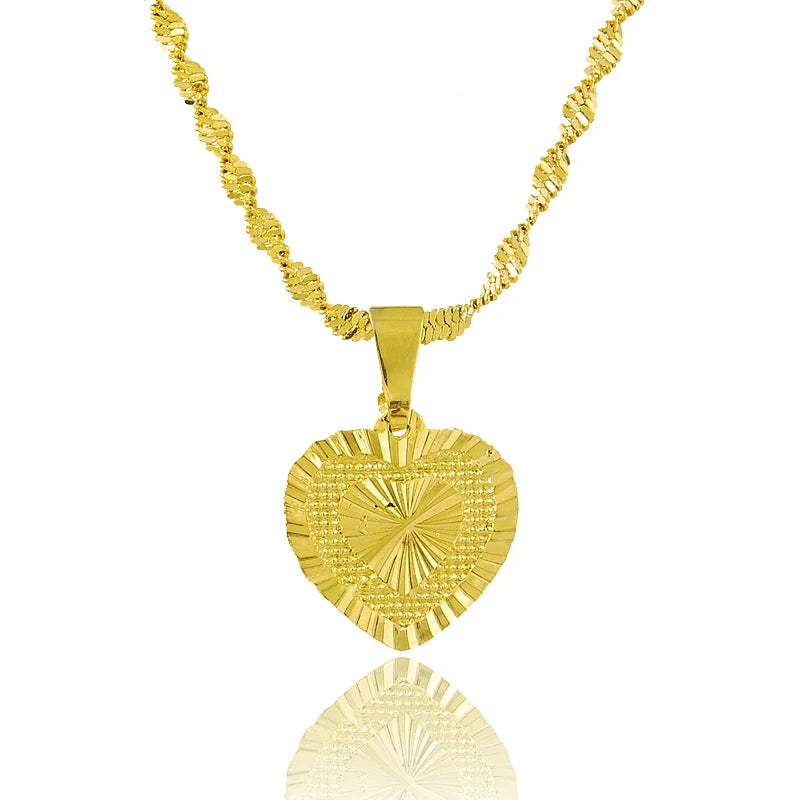 24k Heart Shaped Necklace Lady's Wedding Birthday Gift
