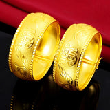 24k Yellow 25MM Dragon Phoenix Bracelet Women Concentric Happy Event