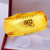 24k Yellow 25MM Dragon Phoenix Bracelet Women Concentric Happy Event