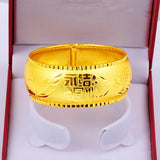 24k Yellow 25MM Dragon Phoenix Bracelet Women Concentric Happy Event