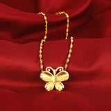 24k Yellow Butterfly Necklace Women's Pure Chain Jewelry