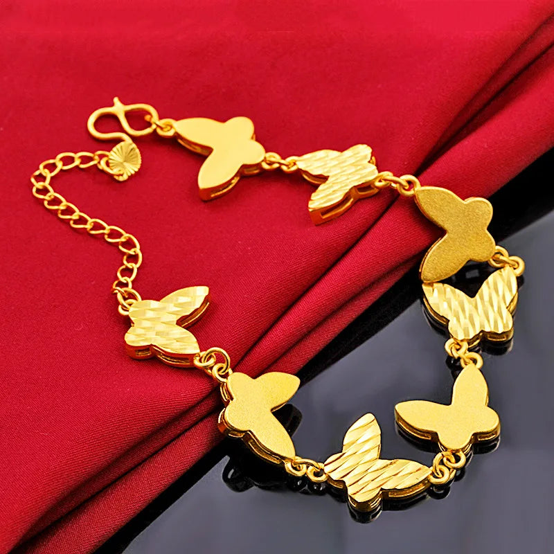 24k Yellow Butterfly Shaped Bracelets for Women Bridal Bracelet Bangles