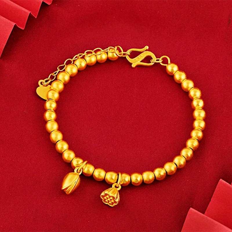 24k Yellow Bead Hand Chain Wedding Engagement Jewelry