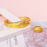 24k Yellow Open Bracelet Wide Brass Plated Gypsophila Ring for Women