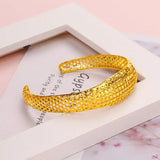 24k Yellow Open Bracelet Wide Brass Plated Gypsophila Ring for Women