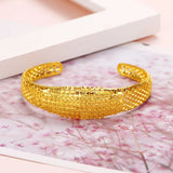 24k Yellow Open Bracelet Wide Brass Plated Gypsophila Ring for Women