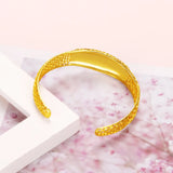 24k Yellow Open Bracelet Wide Brass Plated Gypsophila Ring for Women