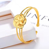 24k Yellow Flowers Open Bangle Wedding Anniversary Jewelry