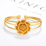 24k Yellow Flowers Open Bangle Wedding Anniversary Jewelry