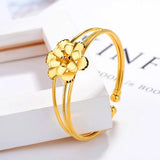 24k Yellow Flowers Open Bangle Wedding Anniversary Jewelry