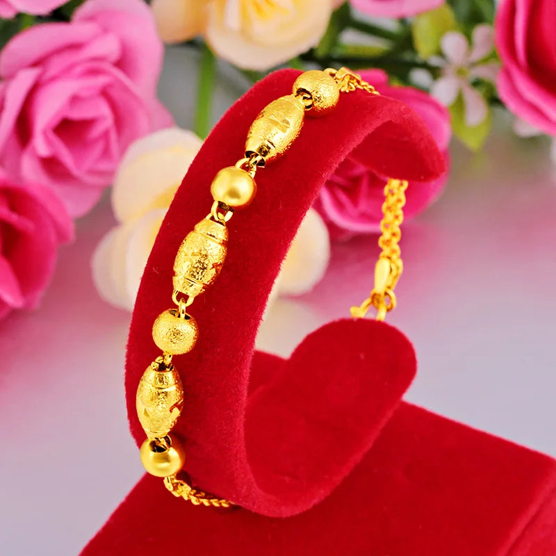 24k Yellow Pixiu Round Olive Beads Bracelet for Women