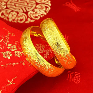 24k Yellow Flowers Carving Chain Bracelets for Women Bride Wedding