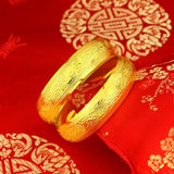 24k Yellow Flowers Carving Chain Bracelets for Women Bride Wedding