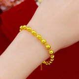 24K Yellow Plated Beads Bracelet Glossy Round Bead Bangles Jewelry