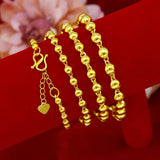 24K Yellow Plated Beads Bracelet Glossy Round Bead Bangles Jewelry