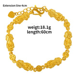 24k Yellow Plated Pixu Pendant Bracelet for Men Women