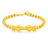 24k Yellow Plated Pixiu Lucky Bead Bracelet for Women