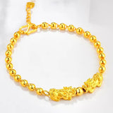 24k Yellow Plated Pixiu Lucky Bead Bracelet for Women