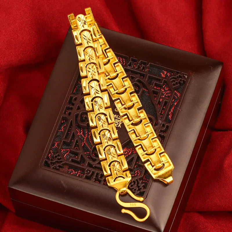 24k Yellow Watch Bracelet for Men Male Gentleman Bracelet Hand Chain